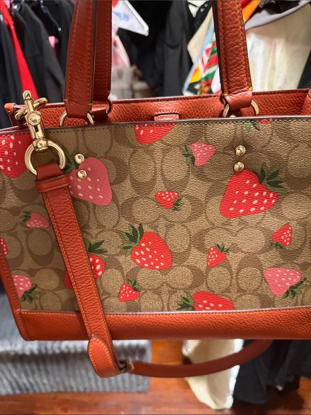Coach Strawberry Print Tote - Red/Brown